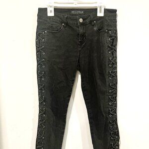 Short Black Lace-Up Skinny Jeans